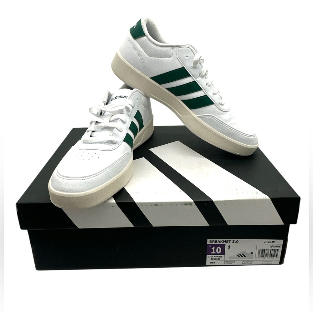 Adidas Men's White and Dark Green Sneakers
